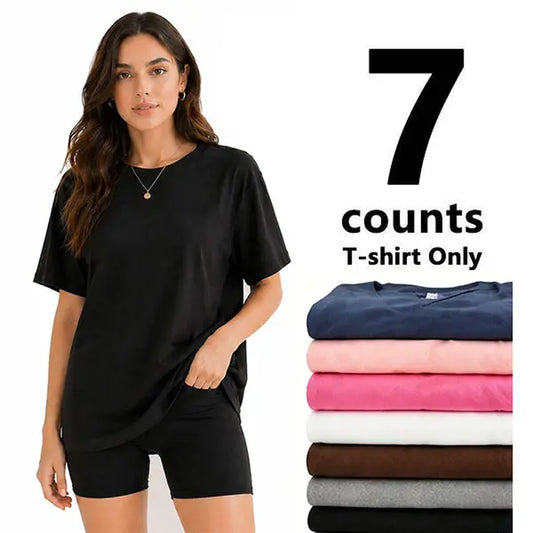 【Limited Time Deal】【Fast Shipping】 Women Short Sleeve T-Shirt Multipack, Loose Fit Solid Color round Neck Casual Tops, Summer Daily Basic Tees for Women Tshirt Womenswear Crewneck Shortsleeve#Summervibes(Only T-Shirt)
