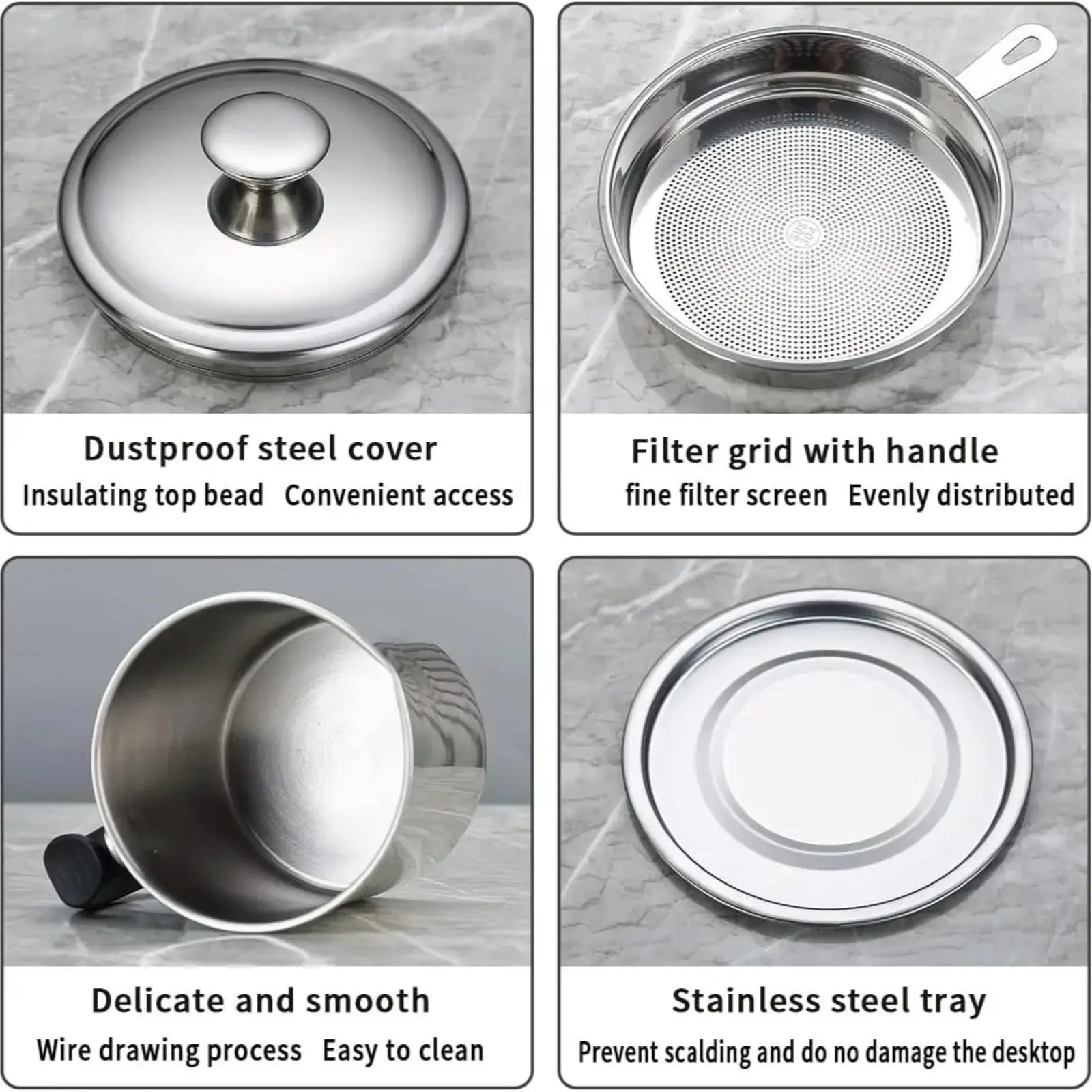 Stainless Steel Oil Pot, Kitchen Oil Dispenser with Tray and Lid, Olive Oil Dispenser, Oil Drip Drainer, Bacon Grease Container, Kitchen Gadget
