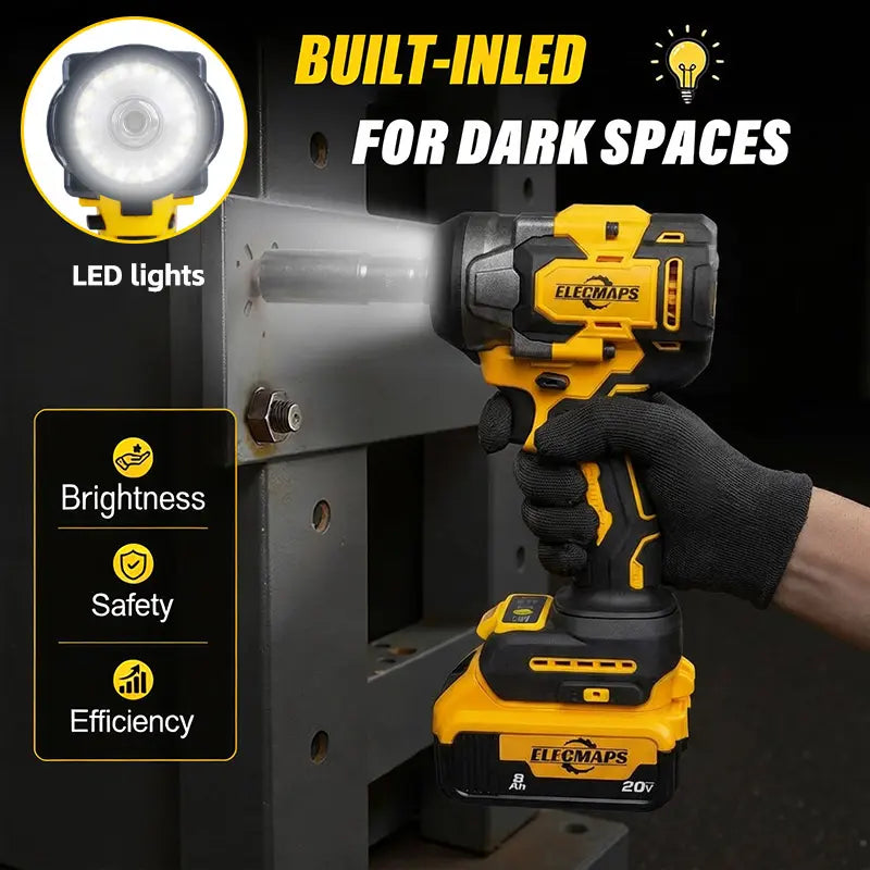 Suitable for 20V Batteries, Cordless 450N High-Torque Impact Wrench. 3000 RPM, Brushless Motor, 450 Lb., Tool Only, Battery Not Included. Suitable for Heavy Machinery and Automotive Repair.