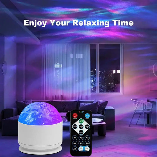 2 Scene-7 Color Star Projector Light with Music Rhythm Ocean Wave & 3D Water Ripple Effects Romantic Night Light for Bedroom Party Best Gift for Kids & Lovers Rgb Projection Lamp, Led Ambient Light, Adjustable Light Color,Summervibes
