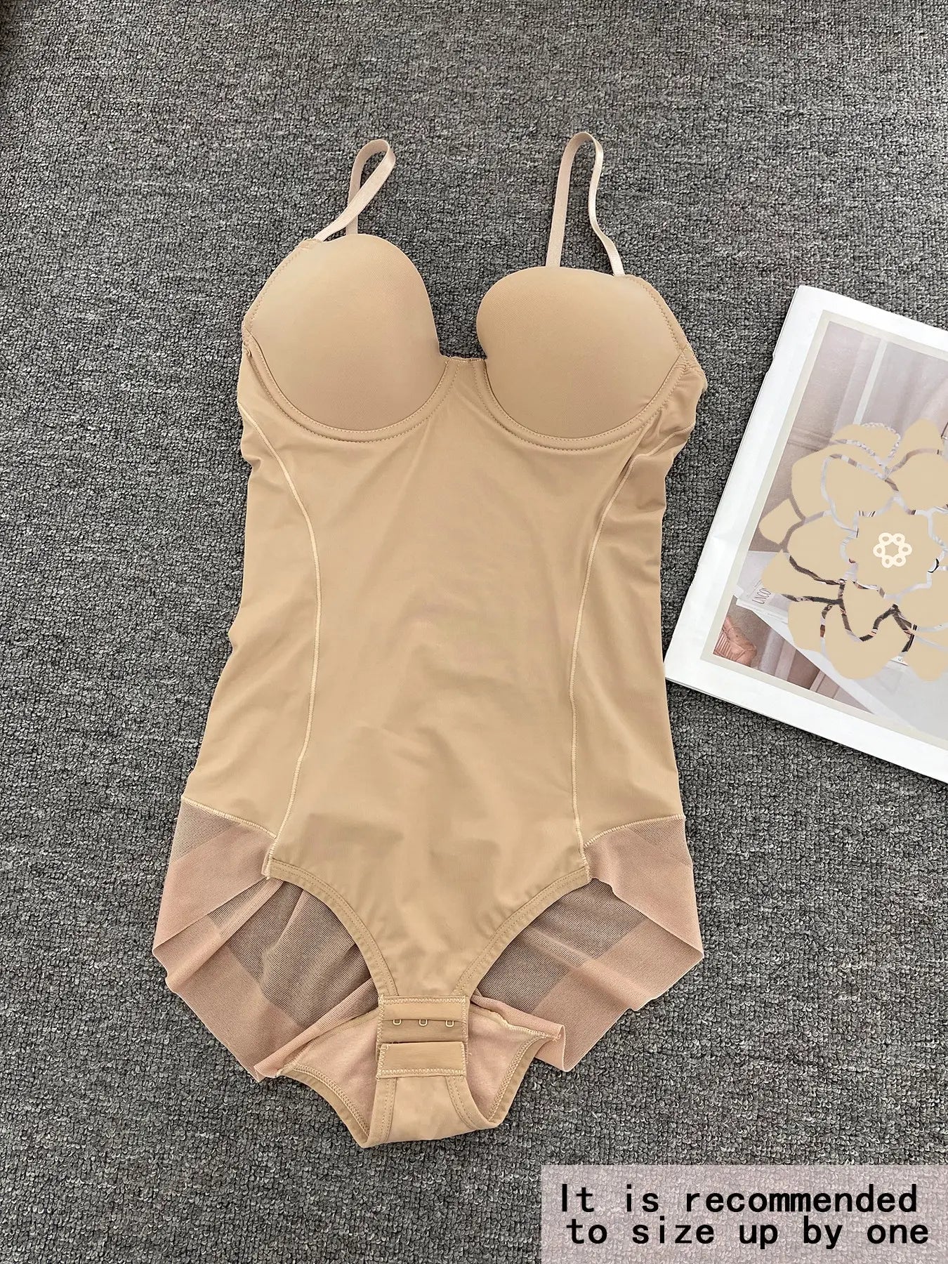 Women'S Deep V Backless Body Shaping Shapewear Bodysuit Adjustable, Ruched Design Sheer Top, Regular Length Casual Underwear for All Seasons Shaper